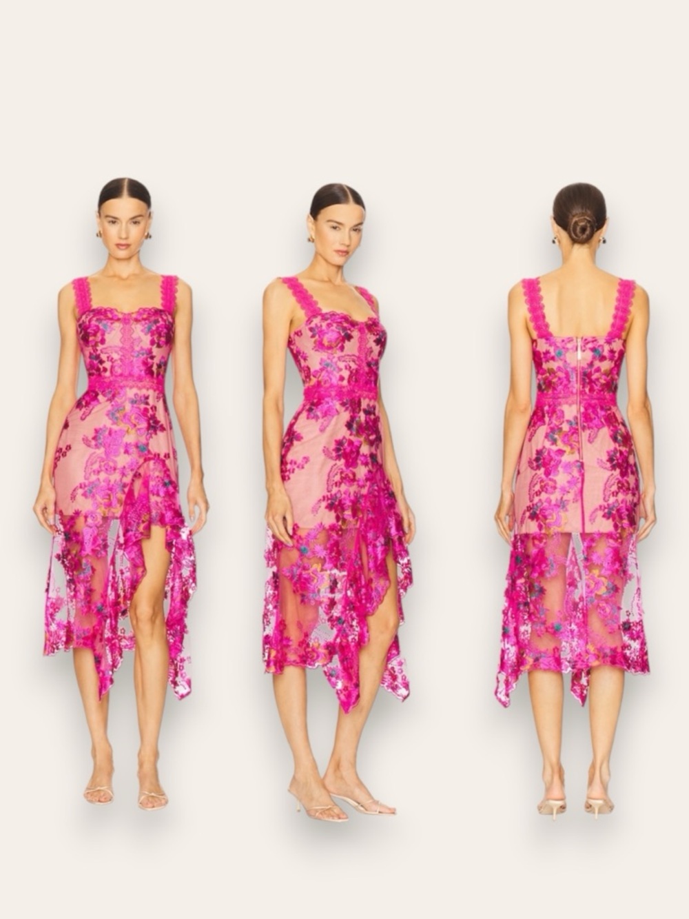 Bronx and Banco Eva Sleeveless Embroidered Floral Midi Dress in Fuchsia Medium